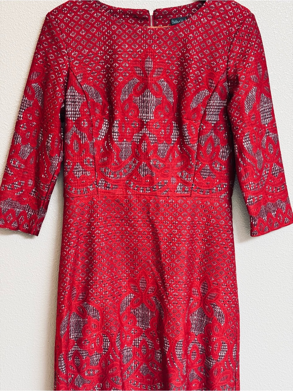 Gabby Skye Red Lace-Overlay Midi Dress